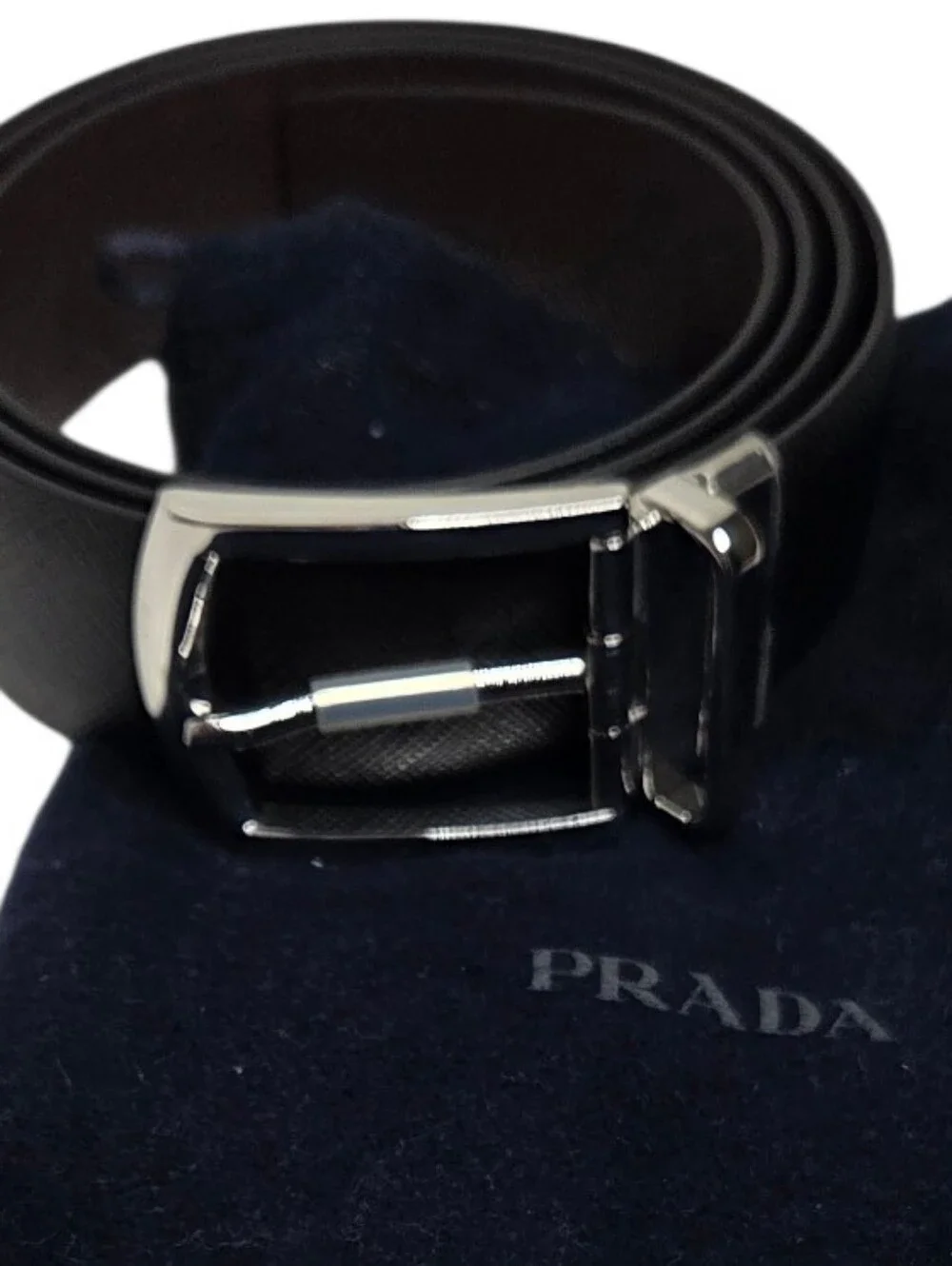 Prada Saffiano Reversible Leather Belt - Black/Brown